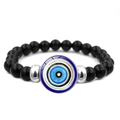 Bohemian black beaded bracelet featuring a Turkish blue evil eye glass charm detail - Geometric Concentric Circle Style (JY009121-3)