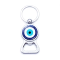 Polierter silberner Flaschenöffner Schlüsselanhänger mit blauem Auge und Glitzer - Konzentrischer Blauer Blick Stil (JY009124-2)