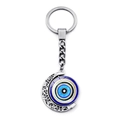 Porte-clés œil bleu turc rotatif en forme de lune en alliage argenté avec verre bleu - Jy009120-3