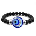 Handcrafted Evil Eye beaded bracelet with black onyx stones and silver spacers - Glass Patch Nazar Style (JY009121-4)