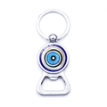 Polierter silberner Evil Eye Schlüsselanhänger mit integriertem Bierflaschenöffner - Stern-Zentrum Blauer Blick Stil (JY009124-3)