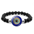 Bracelet de perles œil porte-bonheur avec perles noires brillantes et amulette bleue - Style d'Œil Hémisphérique Bleu Clair (JY009121-5)