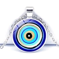 Turkish Blue Evil Eye pendant necklace with a silver metal frame and cross chain - Classic Five-Color Concentric Circles (JY009116-1)