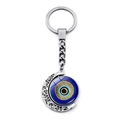 Turkish evil eye rotating moon keychain made of silver alloy and blue glass - Radiant Circle Blue Eye Style (JY009120-5)