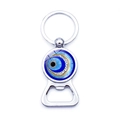 Silberner Metall-Schlüsselanhänger mit Flaschenöffner und blauem Evil Eye Schutzamulett - Gold Glitzer Blauer Blick Stil (JY009124-4)