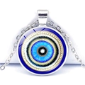 Turkish Blue Evil Eye glass pendant necklace with silver link chain for protection - Ethnic Style Blue White Gold Texture (JY009116-3)