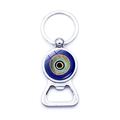 Porte-clés décapsuleur amulette œil bleu turc en métal poli au design bohème chic - Style Œil Bleu Texture Géométrique (JY009124-5)