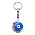 Turkish Evil Eye rotating moon keychain with blue mandala pattern in silver finish - Mandala Pattern Blue Eye Style (JY009120-6)