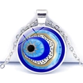 Blue Turkish Evil Eye pendant necklace with glass dome and silver chain for protection - Starburst Radial Evil Eye (JY009116-4)