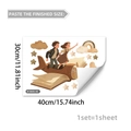 Cartoon boys and girls on book plane wall stickers with stars and clouds decoration - Kids Book Airplane Flight (B18605)