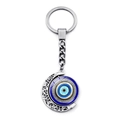 Silver metal Evil Eye keychain with a rotating blue crescent moon charm pendant - Ethnic Blue Eye Style (JY009120-7)