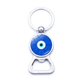 Décapsuleur porte-clés Œil Mauvais en métal argenté avec motif mandala bleu - Style Œil Bleu Motif Mandala (JY009124-6)