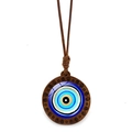 Bohemian Evil Eye pendant necklace with dark wood frame and adjustable cord - Spiral Wood Evil Eye (JY009130-1)