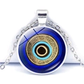 Collier avec pendentif œil maléfique turc en verre bleu et chaîne argentée - Œil aux Lignes Radiales Bleues (JY009116-5)