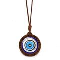 Bohemian blue evil eye wooden pendant necklace with vintage spiral patterns - Spiral Wood Evil Eye (JY009130-3)
