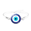 Silver adjustable evil eye bracelet featuring blue glitter finish and glass dome charm - Blue Glitter Starry Evil Eye Style (JY009118-2)
