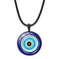 Turkish Evil Eye pendant necklace with blue concentric circles on a black cord strap - Classic Style (JY009123-1)