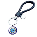 Evil eye keychain with black braided leather strap and silver metal ring accessory - Gold Rim Concentric Evil Eye (JY009122-3)