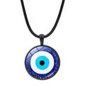 Blue Turkish evil eye amulet pendant on a black woven cord necklace for protection - Glitter Style (JY009123-2)