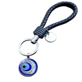 Turkish Evil Eye keychain with black braided leather strap and silver ring accent - Bright Color Evil Eye Style (JY009122-4)