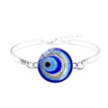 Silver evil eye bracelet with blue glass circular charm and adjustable link chain - Deep Blue Clear Glass Evil Eye Style (JY009118-4)