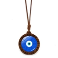 Vintage wooden evil eye pendant with blue mandala glass inlay on brown braided cord - Spiral Wood Evil Eye (JY009130-6)