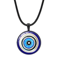 Turkish evil eye pendant necklace with blue glass charm and black cord strap - Mandala Style (JY009123-3)