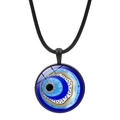 Turkish Blue Evil Eye charm pendant on black braided rope necklace with glass finish - Sunburst Style (JY009123-4)