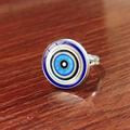 Adjustable silver Turkish evil eye ring with blue glass charm in variant finish - Vintage Hollow Split Evil Eye Style (JY009127-3)