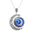 Κολιέ Evil Eye σε αντίκα ασημί χρώμα με μενταγιόν μισοφέγγαρο σε λευκό φόντο - Στυλ Βίντατζ Ασημί (JY009126-4)