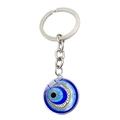 Turkish Blue Evil Eye charm keychain with silver ring and glass circular pendant - Radiant Grid Style (JY009129-4)