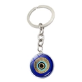 Turkish Blue Evil Eye glass pendant keychain with silver metal ring and chain link - Geometric Line Style (JY009129-5)
