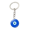 Blue Turkish evil eye keychain with silver ring and mandala glass charm pendant - Mandala Pattern Style (JY009129-6)