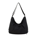Bolso bandolera grande de nailon impermeable negro con bolsillo de cordón y correa ajustable - Negro