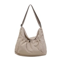 Bolso hobo de nailon beige con correa ajustable y bolsillo delantero con cordón - Caqui