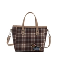 Borsa a mano a quadretti marrone alla moda con ricamo a bassotto e tracolla regolabile - Cachi scuro