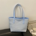 Light blue tote bag with crinkle texture and gold rivets for casual daily commuting - Blue