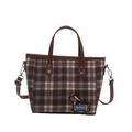 Borsa a tracolla scozzese marrone con ricamo bassotto e spalline in pelle - Marrone Scuro