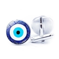 Gemelos de plata con diseño de ojo turco azul y detalles de purpurina dorada - Estilo de Círculo Concéntrico Azul Oscuro y Polvo Dorado (JY009133-2)