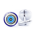 Gemelos de metal plateado con diseño de ojo turco azul para camisas de hombre - Estilo de Textura Concéntrica Radial (JY009133-3)