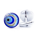Gemelos de ojo turco azul para hombre en metal plateado con elegante cabujón de vidrio - Estilo de Textura Geométrica de Ojo de Sol (JY009133-4)
