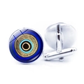 Silver cufflinks with blue Turkish evil eye pattern in a classic round design - Radial Blue Gold Black Geometric Style (JY009133-5)