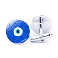 Turkish evil eye cufflinks for men in silver finish with blue mandala glass inlay - Blue White Mandala Evil Eye Style (JY009133-6)