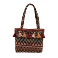 Borsa tote etnica bohémien in tessuto con nappe colorate e motivi geometrici - Rosso Scuro
