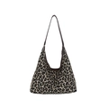 Borsa tote in tela con stampa leopardata e tracolla in pelle per uso quotidiano - Marrone