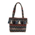 Borsa tote etnica oversize con motivo a zigzag multicolore e nappe decorative - Blu