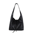 Elegante bolso tote negro plisado con detalle de lazo y acabado en cuero texturizado - Negro