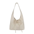 Bolso hobo plisatdo blanco crema con lazo elegante y textura de cuero sintético suave - Blanco