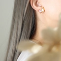 Elegant butterfly stud earring with iridescent crystal on a golden metal base - Gold Butterfly Stud Earrings (F214-Golden Earrings)