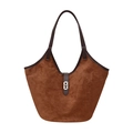 Brown suede tote bag with leather straps and silver H-buckle minimalist handbag - Brown